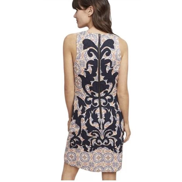 Anthropologie Sz 8 Linen Blend Baroque Print Shift Dress Boho Cottagecore Chic - Picture 3 of 12